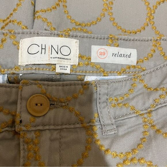 NEW Chino by Anthropologie Relaxed Fit Embroidered Circle Pattern Pants Size 29 - Picture 3 of 12